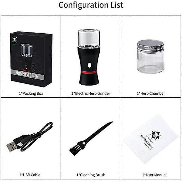 Elektrisk urteknuser, USB-oppladbar, 2-pakning 50 ml glasskammer for urter - Flott for daglig bruk