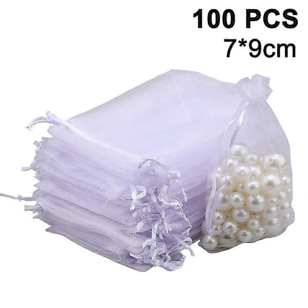 2025 Nye 100 stk. Organza Poser Bryllupsposer, 7x9cm Smykke Gavepose