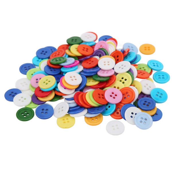 200 stk Blandede Farger Resin Knapper 15mm Rund 4 Hull Barnegenser Skjorte Spenne