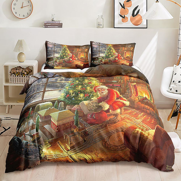 Joulu Hirvi Joulupukki 3D-painettu Vuodevaatesetti Pussilakana Peittopäällinen Tyynyliina Lasten Lahja Väri 11 UK DOUBLE 200x200cm