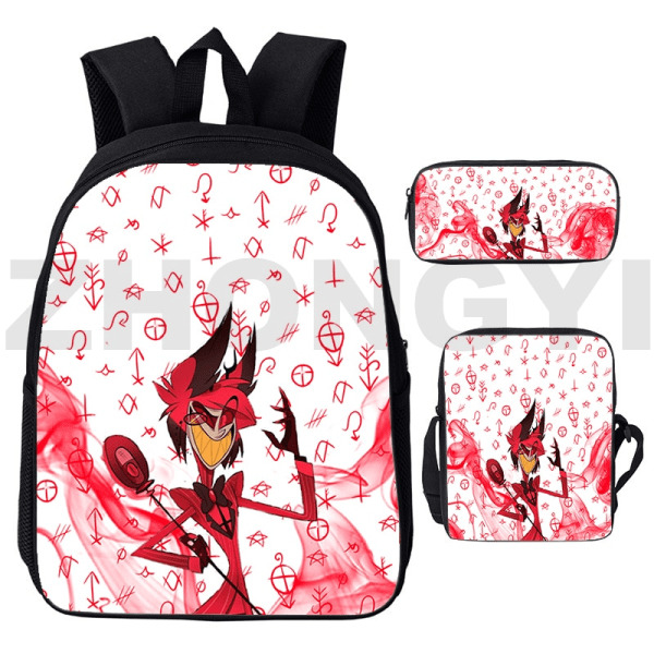 Tegneserie Hazbin Rygsæk Herre Sports Skoletaske Sæt med 3 Hazbin13 3 Pcs Set 12 inch