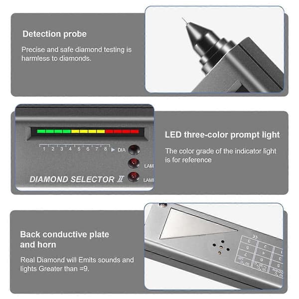Diamanttester Pen +60X Mini LED Forstørrelsesglas, Diamantvælger