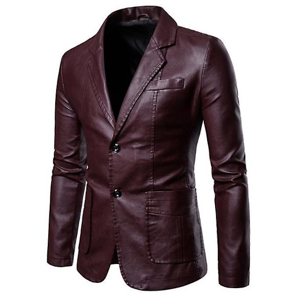 Herre Slim Fit Pu Lille Jakkesæt til Efterår og Vinter, Herre Revers Læderjakke, Herrejakke 4 Farver red XXL