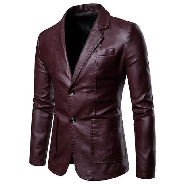 Höst- och vinter herr Slim Fit All-match Pu Liten Kostym Herr Revers Läderjacka Herrjacka 4 Färger red L