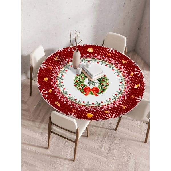 Juledug med elg, klokke, blomster, røde bær, juletablet, snefnug, julemand dekorativ til julefrokost, bryllup Style 6 Suitable 70cm table