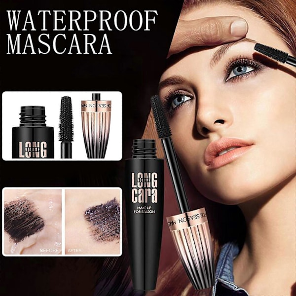 Macfee Mascara med stort børstehoved, vandfast fiber, langvarig, buet og svimmelhedssikker mascara.