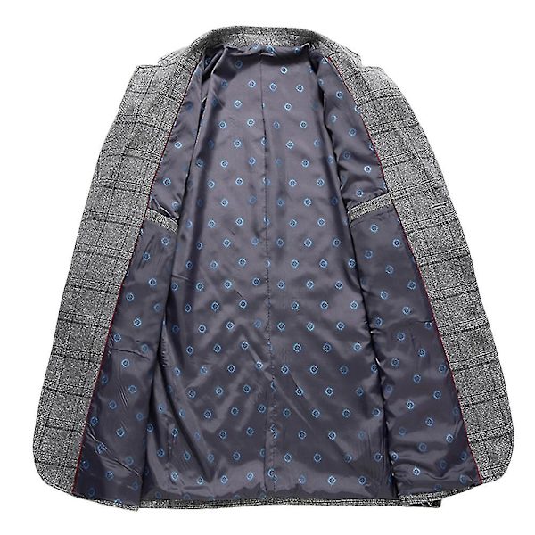 Herr Slim Fit Casual Två Knappar Kostymkavaj Rutig Blazer Business Jacka Grå M