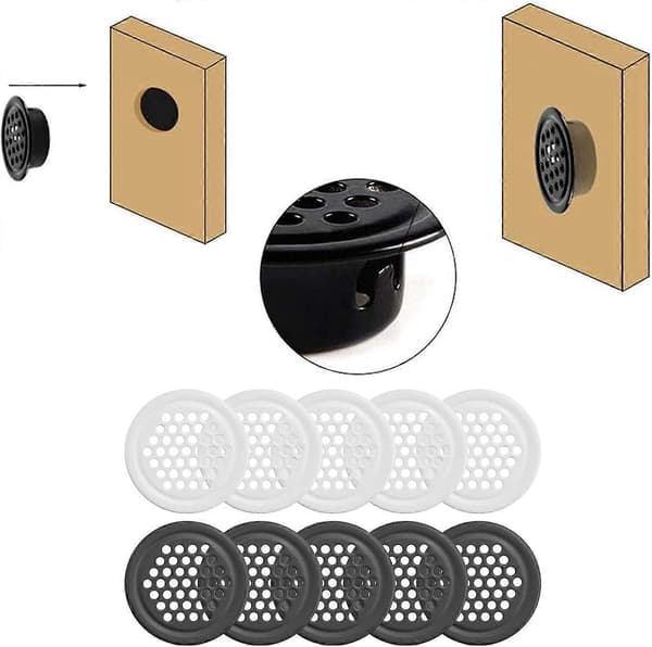 12 stk. ventilationsrist i rustfrit stål, rund form, ventilationsrist, luftventiler i rustfrit stål, mesh-hulventilation til skab, køkken, Ca