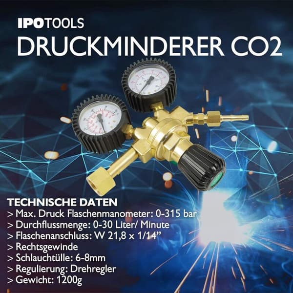 Trykregulator/reducer til inert argon/CO2-gas til MIG/MAG-svejsemaskiner