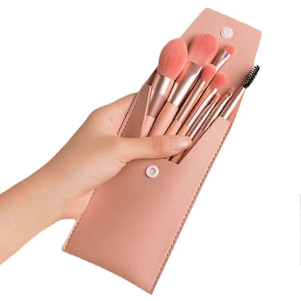 Bærbart 8 stk. makeupbørstesæt Blød makeup concealerbørste blush løs pudder Pink