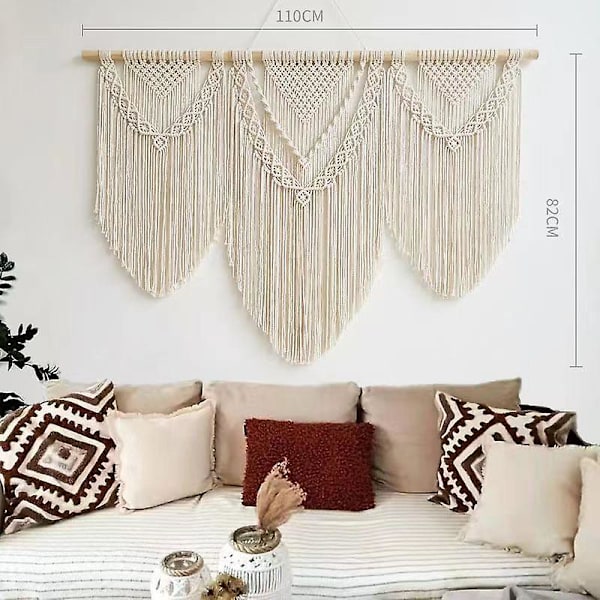 Stor Väggbonad Boho Chic Vävd Tapestry Blad Tofs Konst Bomullsrep Bohemisk Macrame Väggdekor för Sovrum Vardagsrum Lägenhet Bakgrund