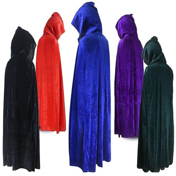 Aikuisten Halloween-samettiviitta Cape hupullinen keskiaikainen puku Wicca Wicca vampyyri Halloween-asu mekko takit 5 väriä Black