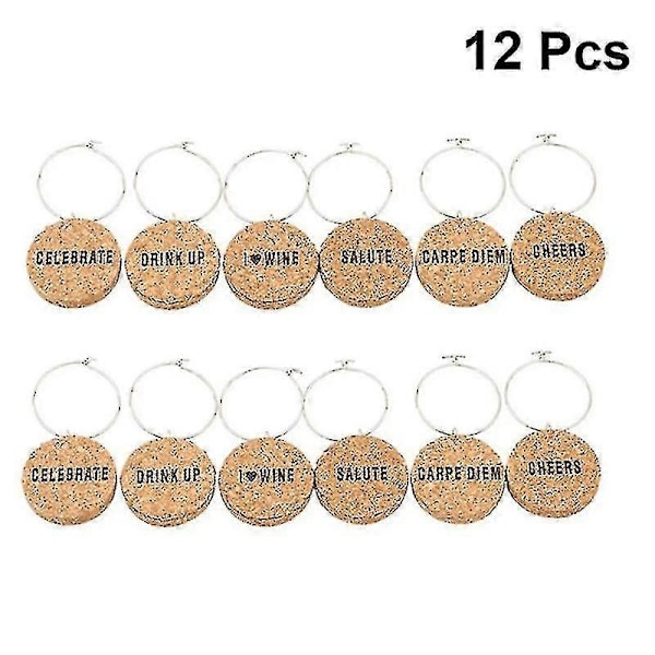 12 stk. Kork Glas Charm DIY Vinglasringe med Tråd Drikkevaremarkører til Fester Ferier-FCY