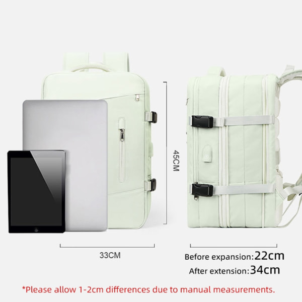 Udtrækkelig Rejserygsæk Unisex Laptop Taske Dame Stor Duffel Bag Herre Studerende Business Rejse USB Opladning Black