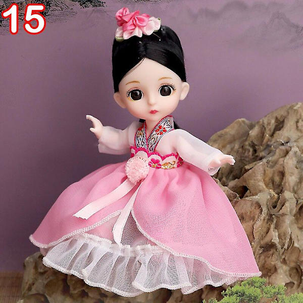 16 cm Mini Modeleksak Docka Med Kläder Miniatyr Barndocka Flicka Baby Söt Utklädnad 15