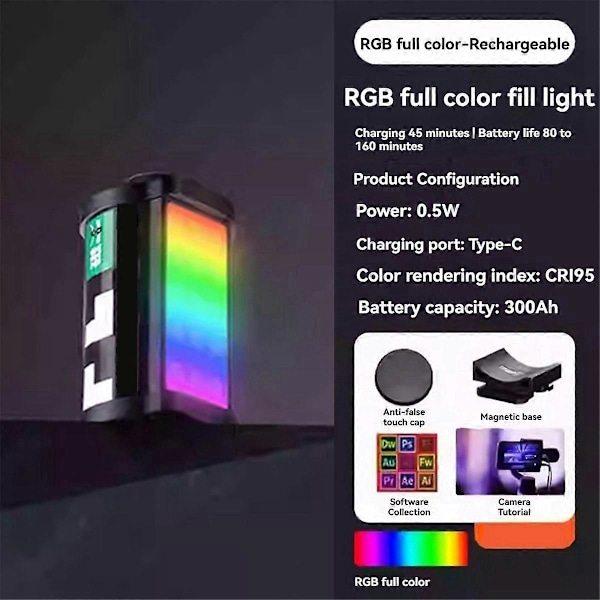 RGB Fyllys RGB LED-lys Magnetisk Feste Fullfarge Retro Filmstil Mini LED Videolys 300mAh