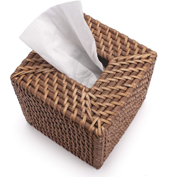 Rattan Vævsboks Cover Firkantet Servietholder Til Hjemmekontor Bil (honningbrun)