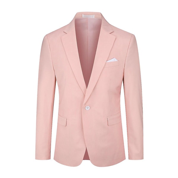 Herre Slim Fit Business Casual Blazerjakke med én Knap Pink 1 XL