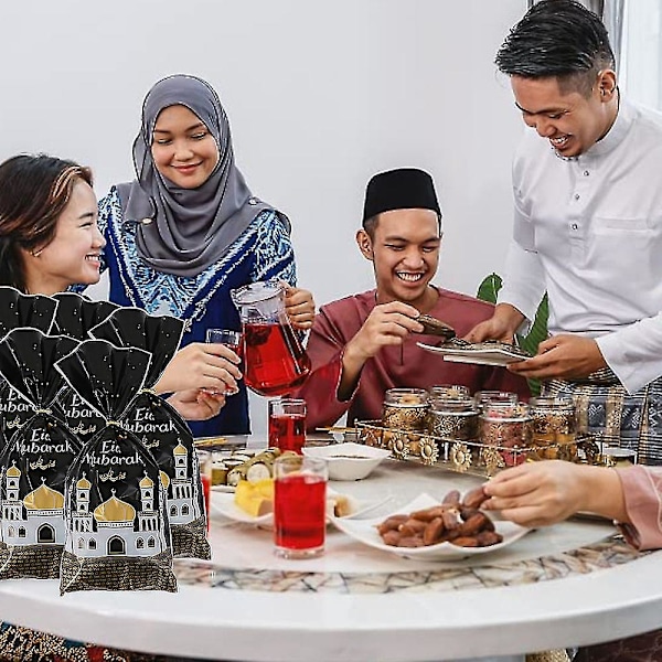100 kpl Eid Mubarak -juhlapussukoita, muslimien Ramadan-karkkipussit muoviset lahjapussit U