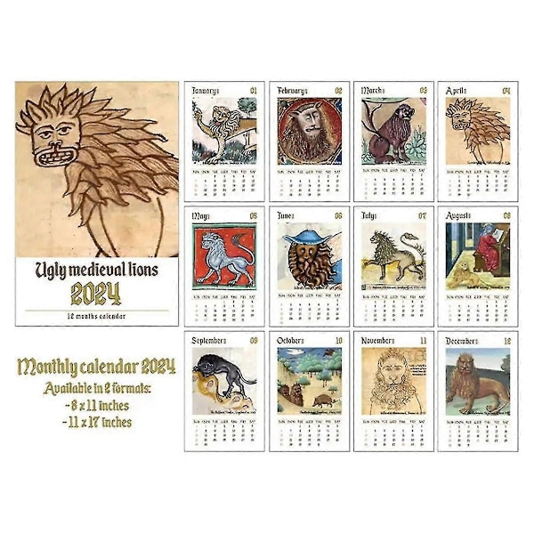 2024 Dekorativ Rolig Practical Joke Present Väggkalender Med Lejon Hållbar Daglig Djurkalender Förtjocka För Skola Lejon