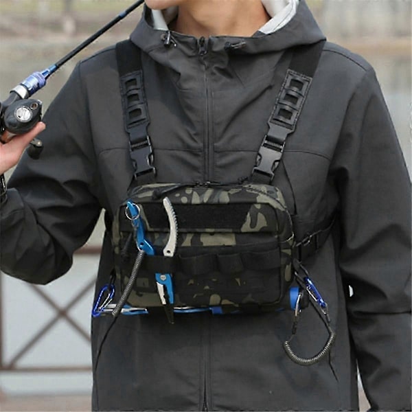 Fiskeväska Bröst Sling Pack Ryggsäck Sport Midjeväska med Fiskedrag för Camping Vandring EDC