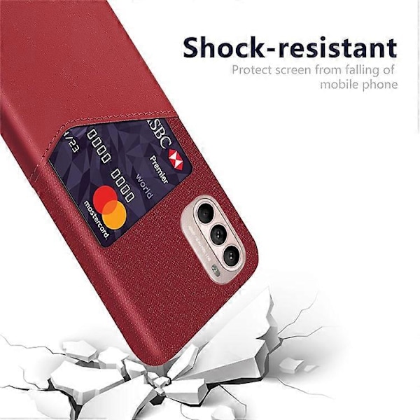 Kortholder Design Stof + PC + PU Læder Bagcover Stødsikkert Etui Kompatibelt til Motorola Moto G31 / G41 Red