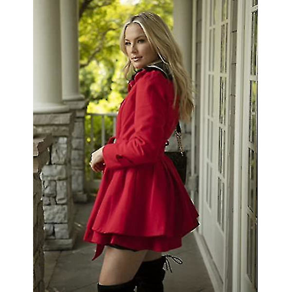 Dam Faux Fur Slag Dubbelknäppt Ullkappa Jacka Red 2XL
