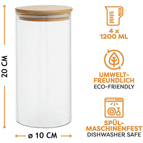 Praknu Glasburkar med Lock Set om 4 Lufttäta 8 Förseglingar 1,2 L Tål Diskmaskin