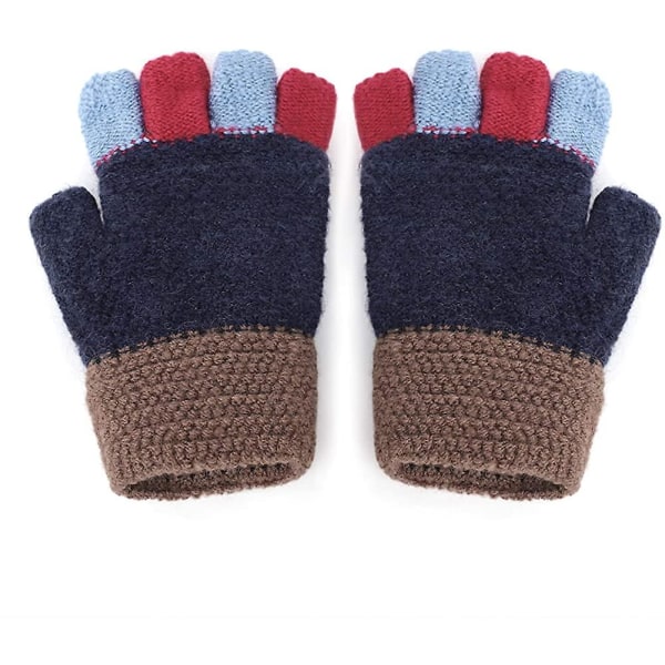 Barnehansker for jenter gutter 5-10 år gamle mote vinter høst ullvotter halv finger strikket tvunnet clamshell dobbel tykk varme hansker Fo