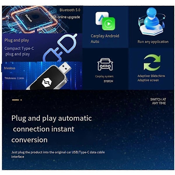 Usb 2 In 1 Langaton Carplay Android -sovitin Langaton sovitin Autosovitin Muunna Langallinen Android Auto Langattomaksi