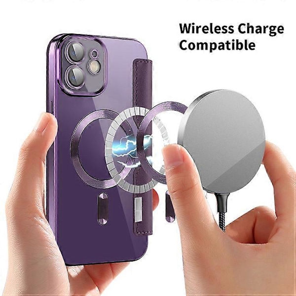 Kompatibel med iPhone 12 6.1 tommer Kortholder Læder Telefon Cover Kompatibel med MagSafe Indbygget Linse Film RFID Beskyttelse Azure