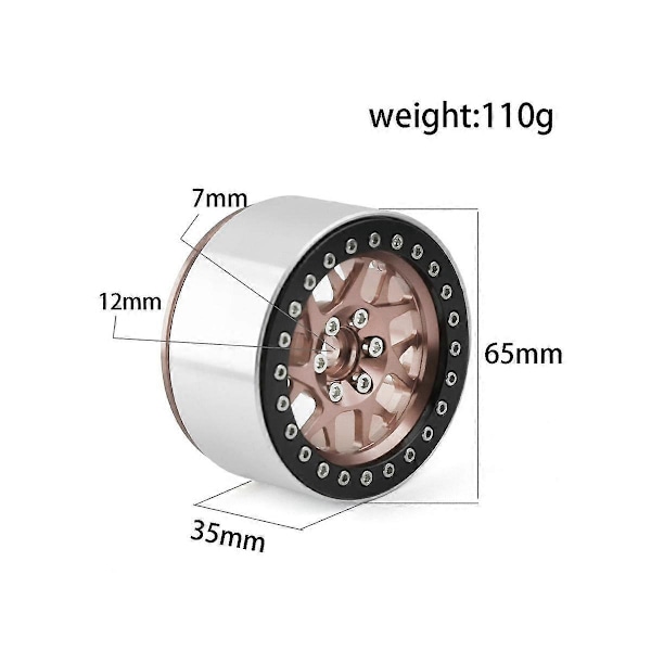 2.2 Metall Beadlock Felg Hjulnav for 1/10 RC Crawler Bil Axial SCX10 Wraith Capra RR10 RBX10 TRX4, Brun