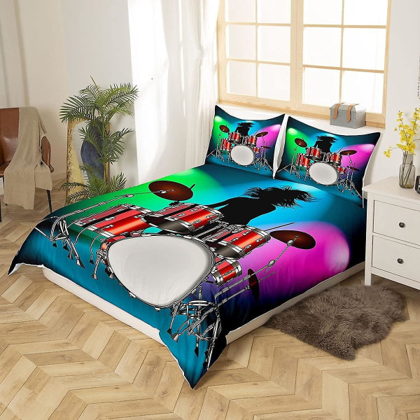Trumset Sängkläder Set med rockmusiktema cover för barn ungdom tonåringar 220x240cm