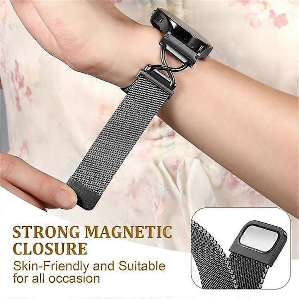 Kompatibel med Garmin vivoactive 5 / GarminActive 5 Milanese Lenke Elektroplettert Rustfritt Stål Magnetisk Klokkereim med X-Form Black