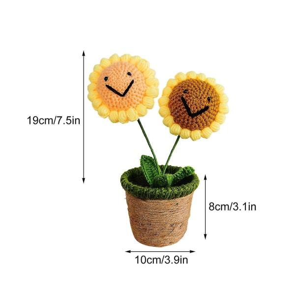 Käsintehty neulottu kukka keinotekoinen kudottu ruukkukasvi lanka monivärinen luovuus käsintehty 2 Sunflowers