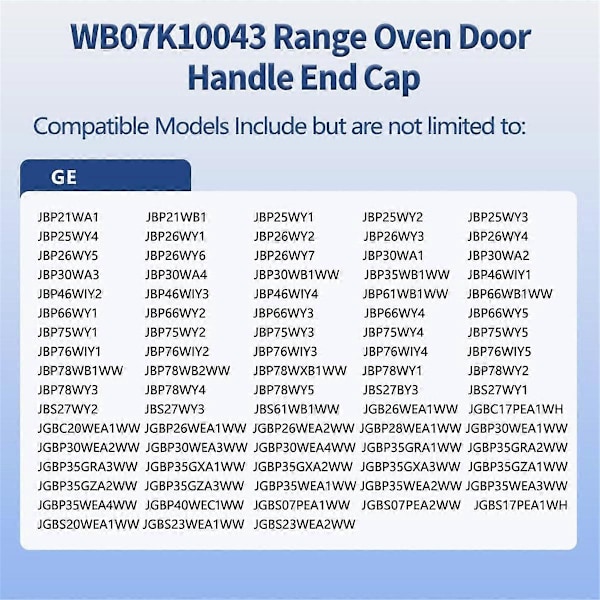 2 stk. WB07K10043 Endestykke til ovnlågehåndtag til GE komfur - Erstatter 242805, AP3140301, WB07T10144