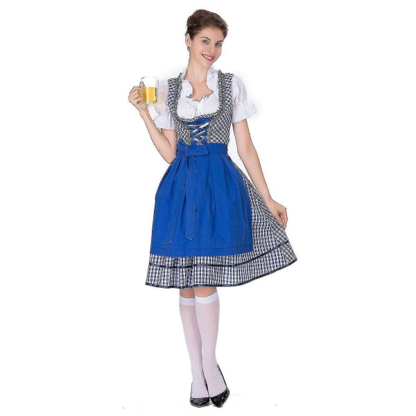 Naisten Oktoberfest-asu Saksalainen Dirndl-mekko-asumekko Baijerin karnevaalijuhla, 100 % uutta Blue L