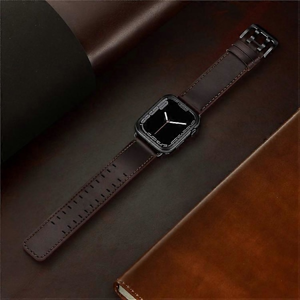Kompatibel med Apple Watch Series 10 42mm / 9 8 7 41mm / 6 5 4 SE SE (2022) SE (2023) 40mm / 3 2 1 38mm Urrem Ægte Læder DarkBrown