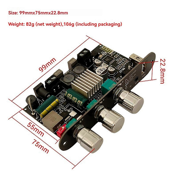 TPA3116D2 100W Bluetooth Ljudförstärkarkort Mono med Boost Hi-Bass Justering DIY Högtalarförstärkare