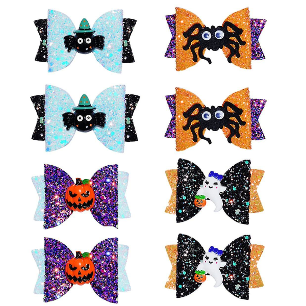 8kpl Halloween Hiustarvikkeet Päähine Halloween Glitter Rusetit Spider Hiuspidike Kurpitsa Hiusrusetti Ghost Hair Barrette