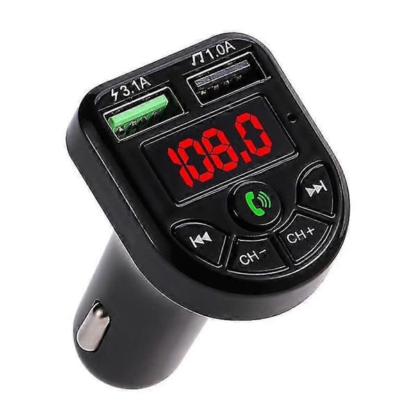 Bluetooth-sender, bilradio-lydadapter Bluetooth-spiller håndfri samtale, dobbel USB-port hurtiglader (1 stk, svart)