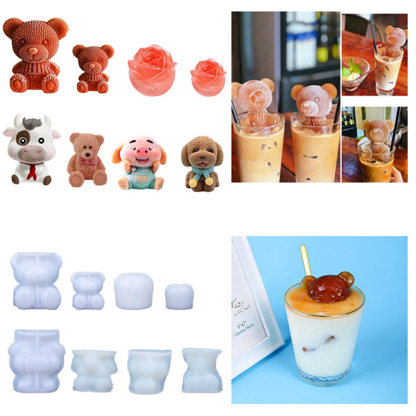 Silikon Bear Ice Cube Resin diy molds 65mm Rose