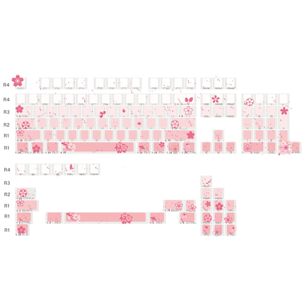 134-tasters pink keycap side-printet kirsebærblomst baggrundsbelyst lysgennemtrængelig mekanisk tastatur 134 keys side print