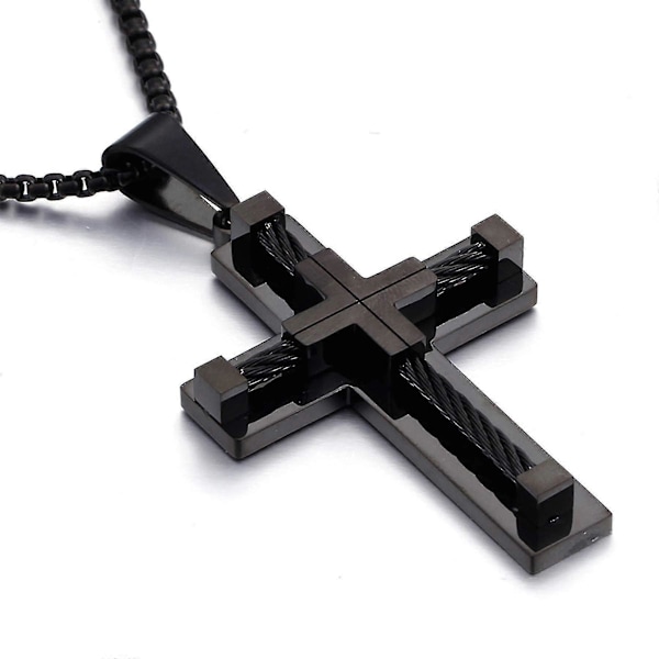Mænds Kors Halskæde 316l Rustfrit Stål Stor Jesus Kristus Vedhæng Hvid/Guld/Sort Smykker Rolo Kæde 23\"