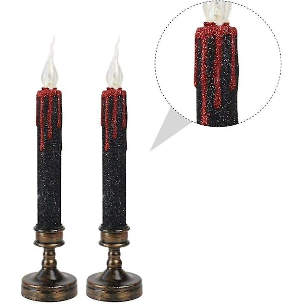 Elektronisk Ljuslykta Plast Lång Ljuslykta Flamlös Flimrande Värmeljus För Halloweenfest Heminredning Halloweendekoration Svart 2st