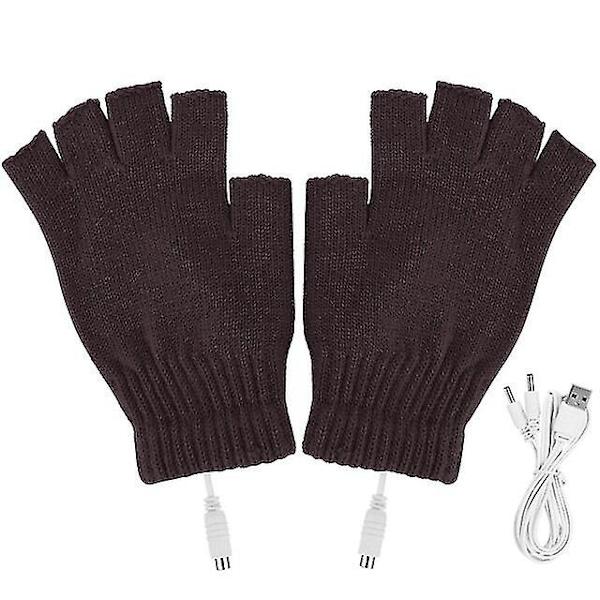 Naisten miesten lämmittävät käsineet talvi lämpimät USB sähkölämmitteiset sormettomat käsineet Style3