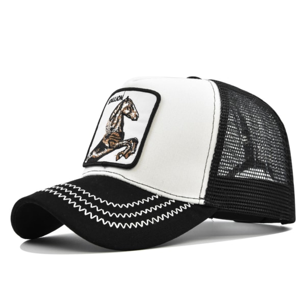 Hest Dyr Brodert Baseball Caps Mesh Trucker Hatt Black White