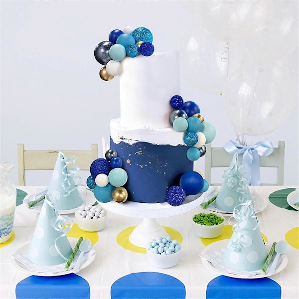 56 stk. Kugleformede Kagepynt Kugleformet Kagetopper Perlekugler Cupcake Kage Indsats Kagetopper til Fødselsdagsfest Bryllup Blå