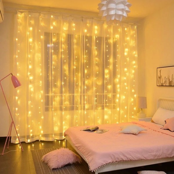LED-verho Jääpuikko Valosarja Jouluvalot Koristelu 3m Kaukosäädin USB Häät Garland Makuuhuoneeseen Juhliin Kotiin 4x3M Multicolor