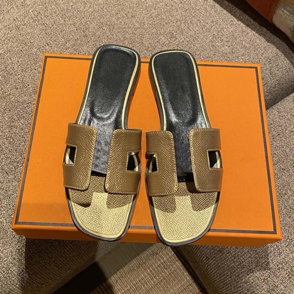 Sexede sandaler dame strand slippers klassiske flade læder dameslippers 4 38